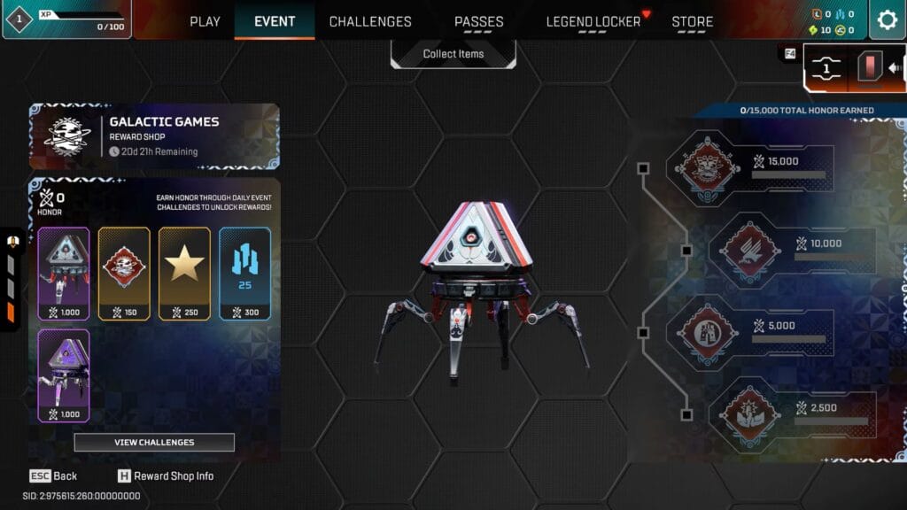 Apex Legends Enfrentamiento - Todo sobre el evento 1 Tienda de recompensas Honor del evento Enfrentamiento en Apex Legends mostrando aspectos legendarios y sistema de puntos para jugadores colombianos