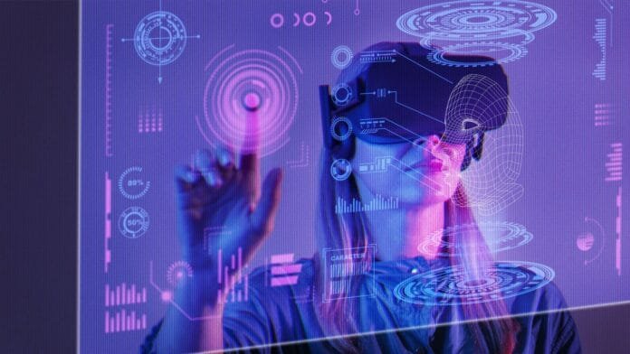 deepseek-ia-empresarial-colombia-huawei-cloud-2025 Empresario colombiano usando inteligencia artificial DeepSeek-Huawei Cloud con hologramas y análisis de datos empresariales