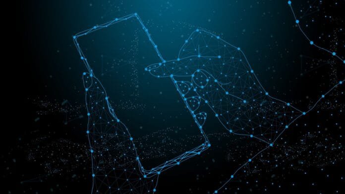 gemini-chats-temporales-smartphone-colombia-2025 martphone con conexiones de red digital e inteligencia artificial representando las nuevas funciones de Google Gemini como chats temporales y controles de privacidad en Colombia