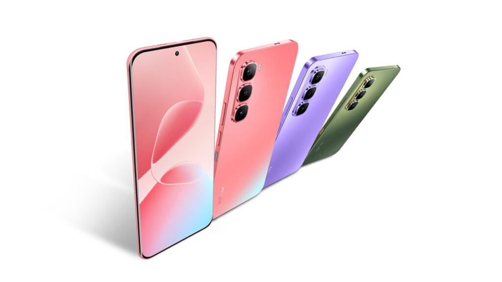 ¡Llegó el Infinix HOT 60 Pro+ a Colombia! El smartphone gamer más delgado del mundo con colaboración Free Fire 1 Infinix HOT 60 Pro+ en sus cuatro colores disponibles en Colombia: rosa coral, violeta brumoso, negro elegante y plata titanio, mostrando su diseño ultradelgado de 5,95mm