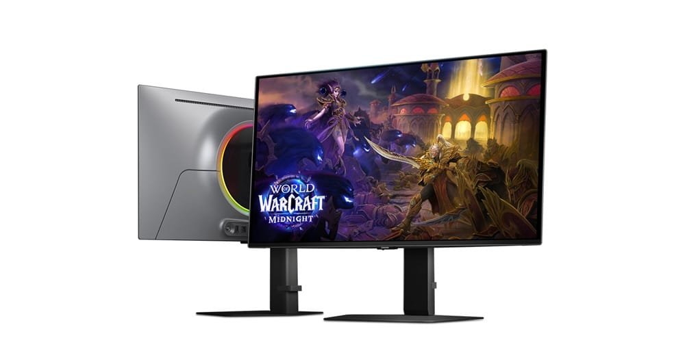 Monitor Samsung Odyssey OLED G6 mostrando World of Warcraft Midnight en Gamescom 2025, demostrando la experiencia gaming premium con 500Hz