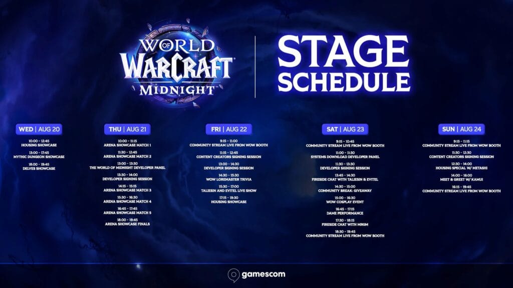World of Warcraft Midnight se revela el 19 de agosto en Gamescom 2025 1 Programación completa World of Warcraft Midnight en Gamescom 2025 - Horarios de paneles, Housing Showcase y eventos del 20 al 24 de agosto
