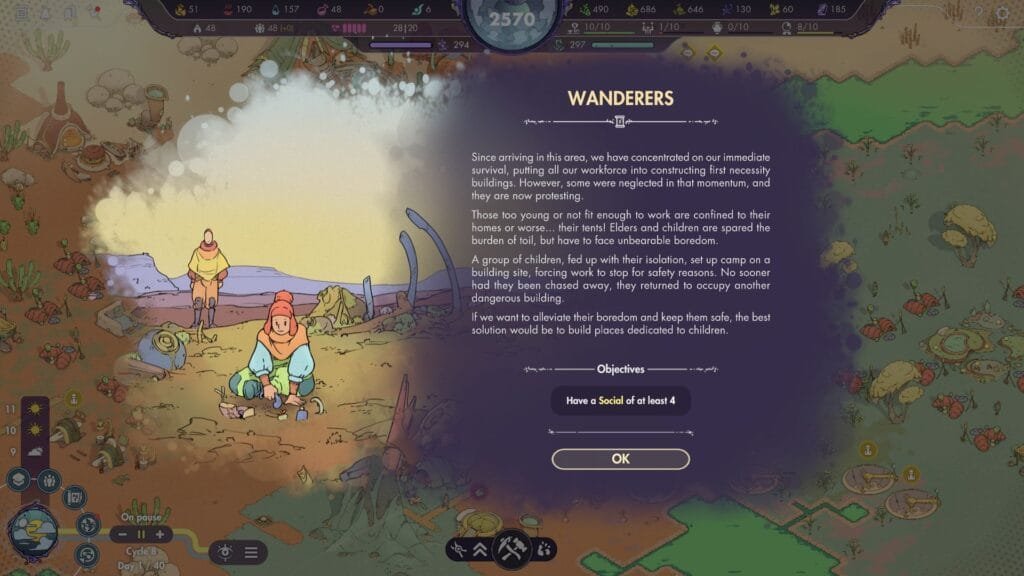 Synergy wanderers sistema narrativo objetivos campaña historia colonos supervivencia