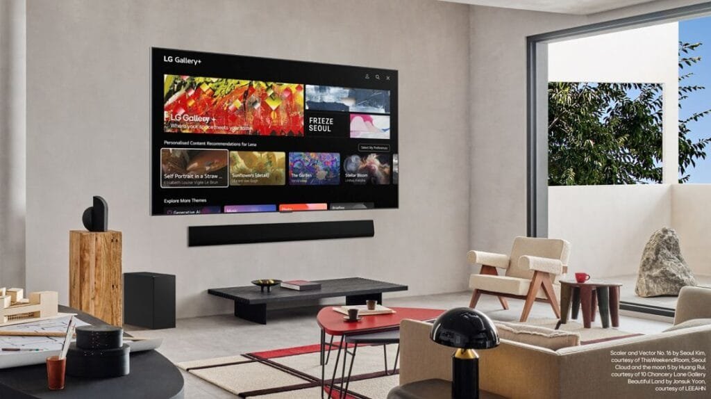 App LG Gallery+ mostrando obras Frieze Seoul en televisor OLED para galería de arte en el hogar