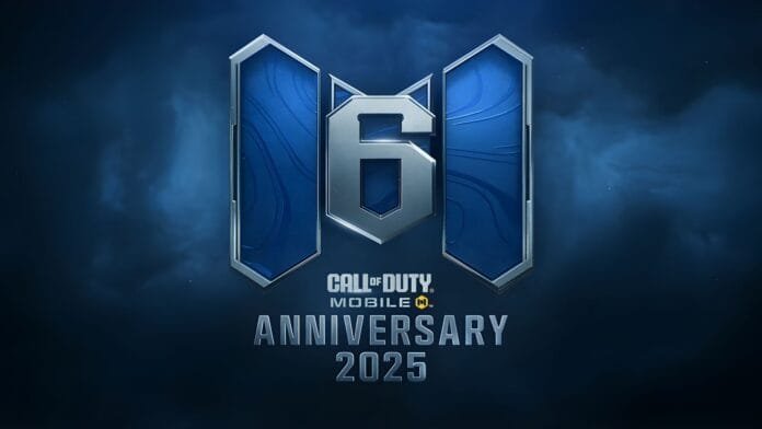 Logo oficial del sexto aniversario de Call of Duty Mobile con el número 6 y Anniversary 2025
