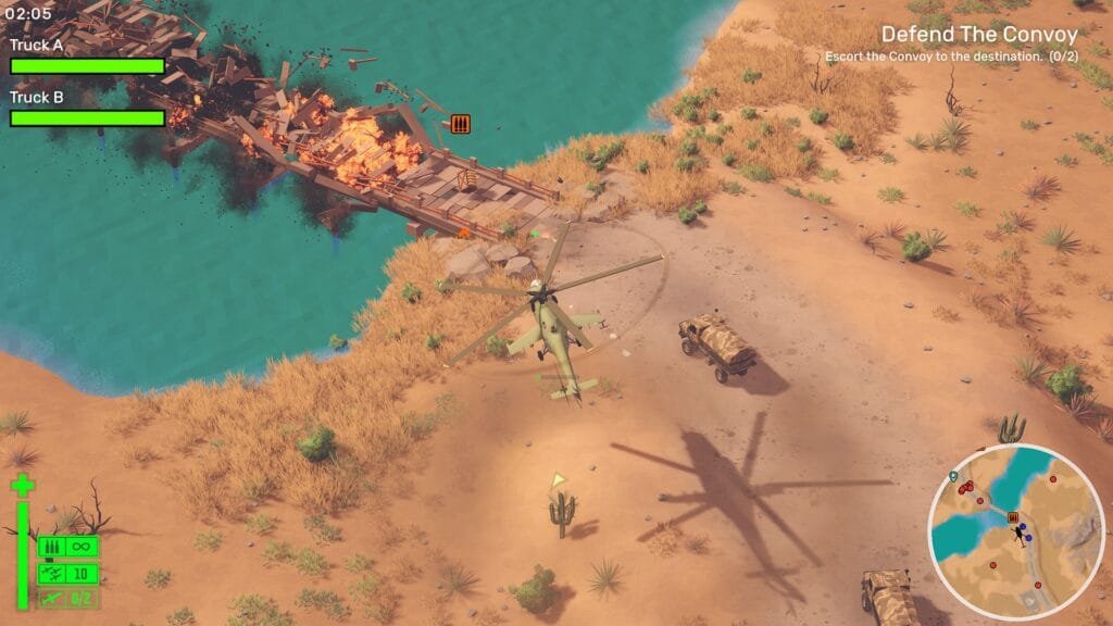 Sistema de física en Cleared Hot con helicóptero transportando vehículos