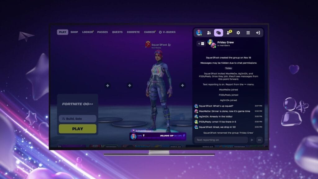 Nueva interfaz de chat de texto en Fortnite con pestaña de chats y barra lateral rediseñada