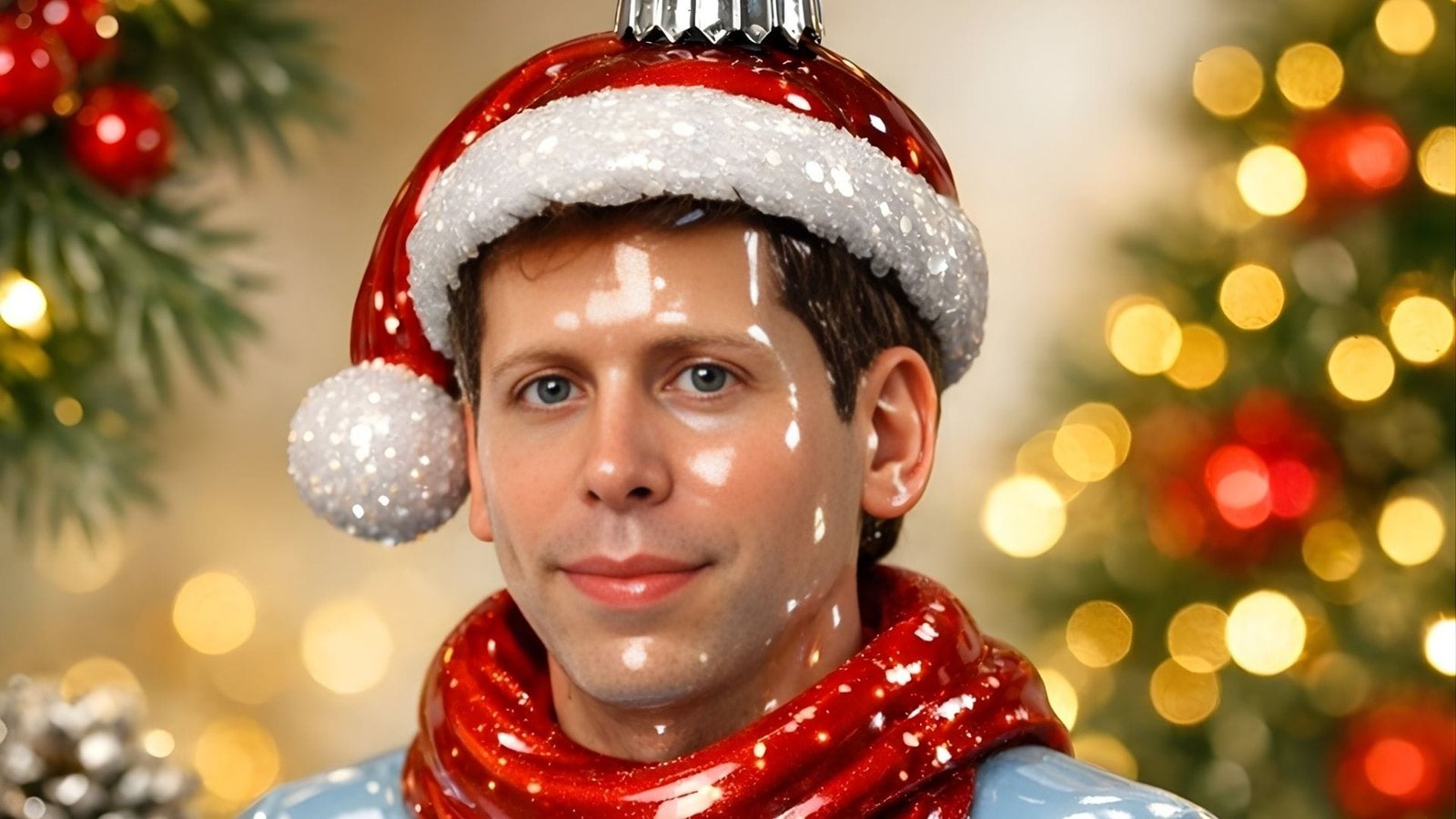 Ornamento navideño fotorrealista con rostro de Sam Altman generado por DALL-E 3