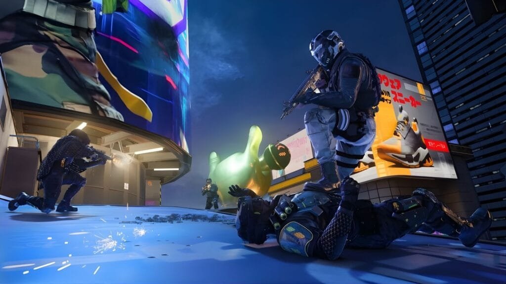 Combate nocturno en los tejados del mapa Yakei de Call of Duty Black Ops 7