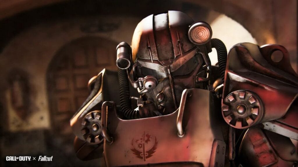 Jugador equipado con Power Armor de Fallout en Warzone