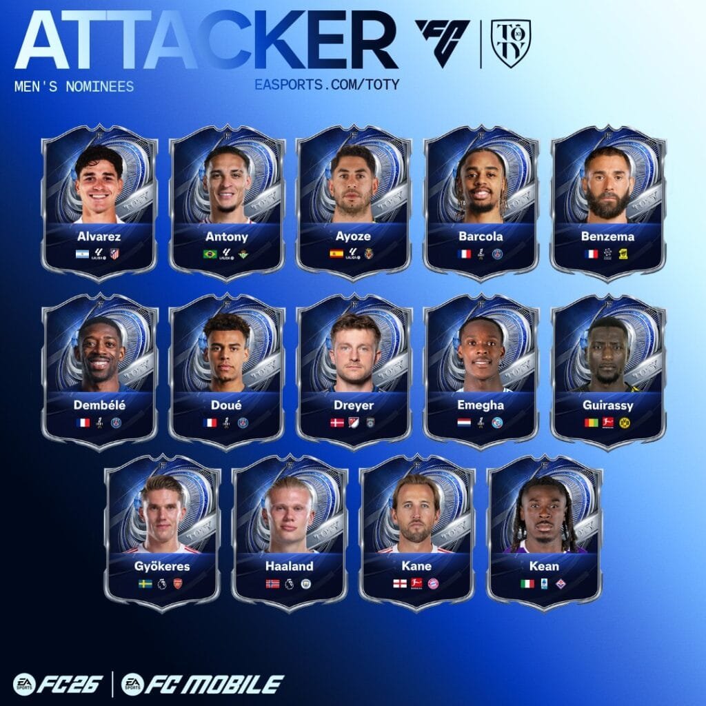 Collage con los principales nominados al TOTY masculino de EA SPORTS FC 26