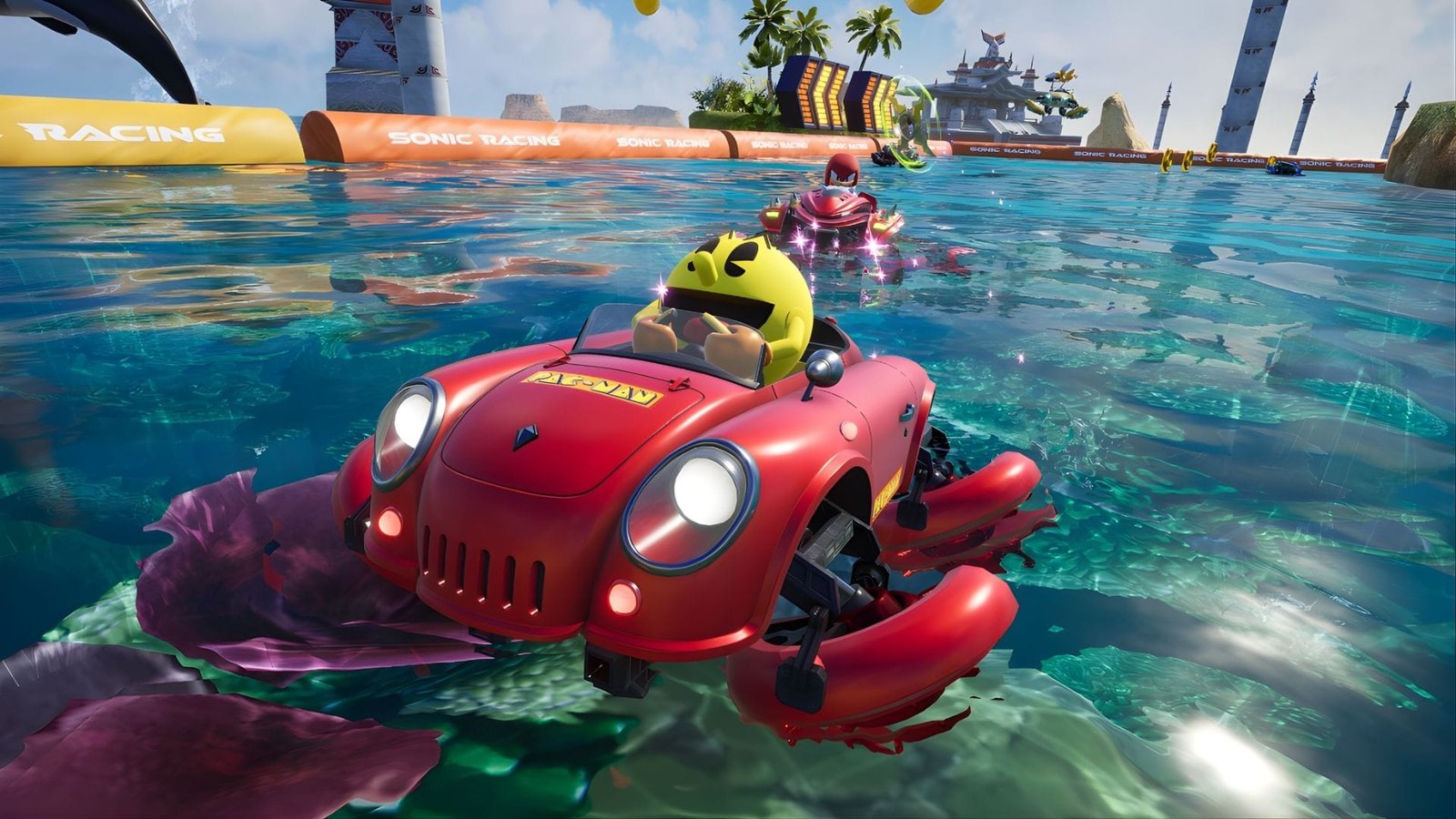 pac-man-sonic-racing-crossworlds-personaje-jugable Circuito PAC-VILLAGE con estética tropical en Sonic Racing CrossWorlds