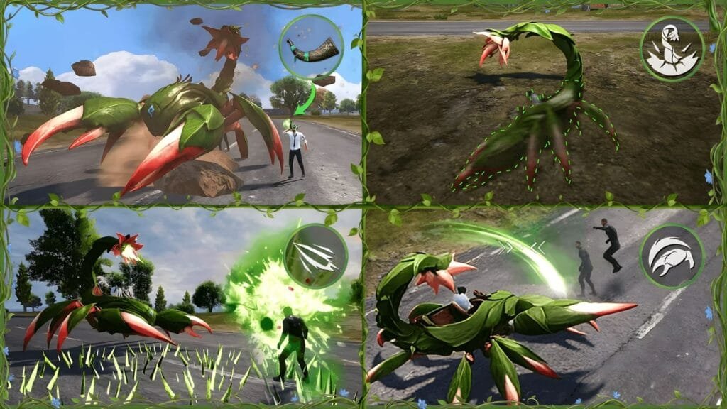 ehículo Escorpión de Bramblewood de PUBG Mobile con dos jugadores combatiendo con habilidades especiales