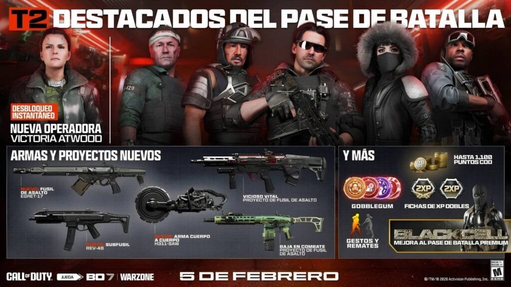 Black Ops 7 Temporada 2 armas nuevas REV-46 EGRT-17 H311-SAW Pase de Batalla gratis
