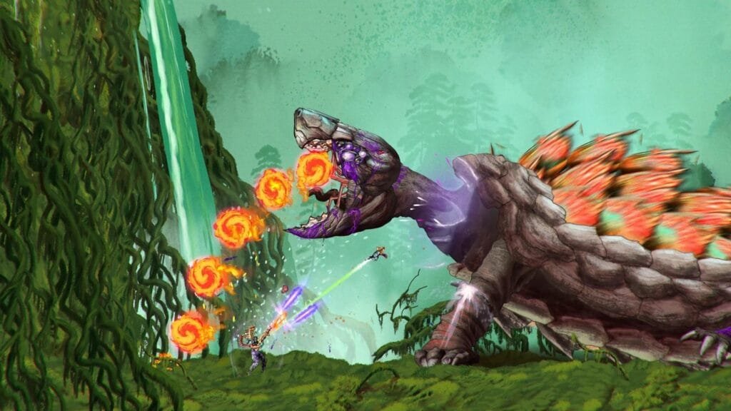 ChainStaff combate contra boss tortuga gigante gancho transformable lanza