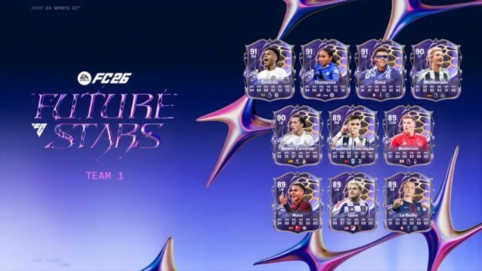 EA SPORTS FC 26 Futuras Estrellas Equipo 1 con Alyssa Thompson y Estêvão cartas Ultimate Team sub-23
