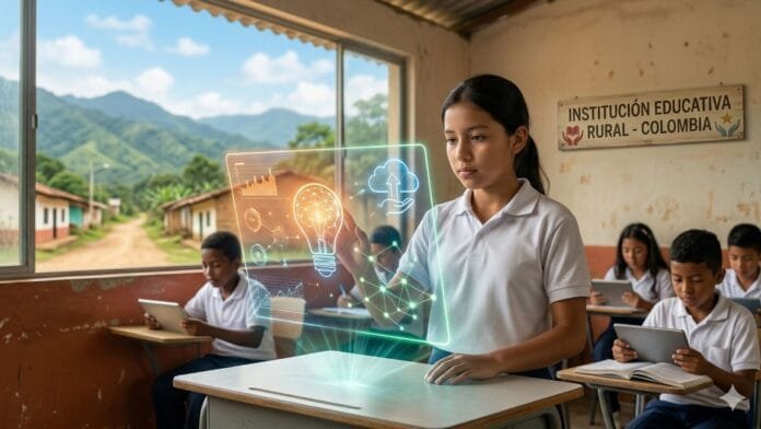inteligencia-artificial-educacion-colombia-2026 Estudiante colombiano usando inteligencia artificial en clase 2026