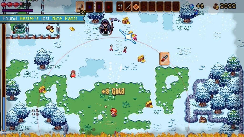 Death by Scrolling bioma de nieve: la Parca persiguiendo al personaje en el nuevo roguelite de Ron Gilbert