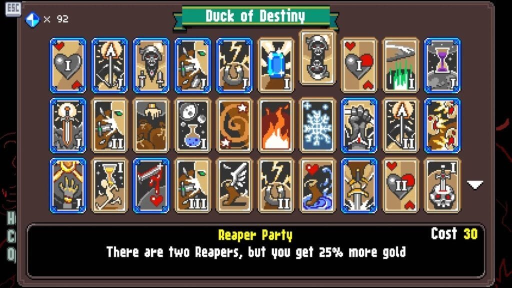 Death by Scrolling sistema de cartas Duck of Destiny: mejoras y builds del roguelite