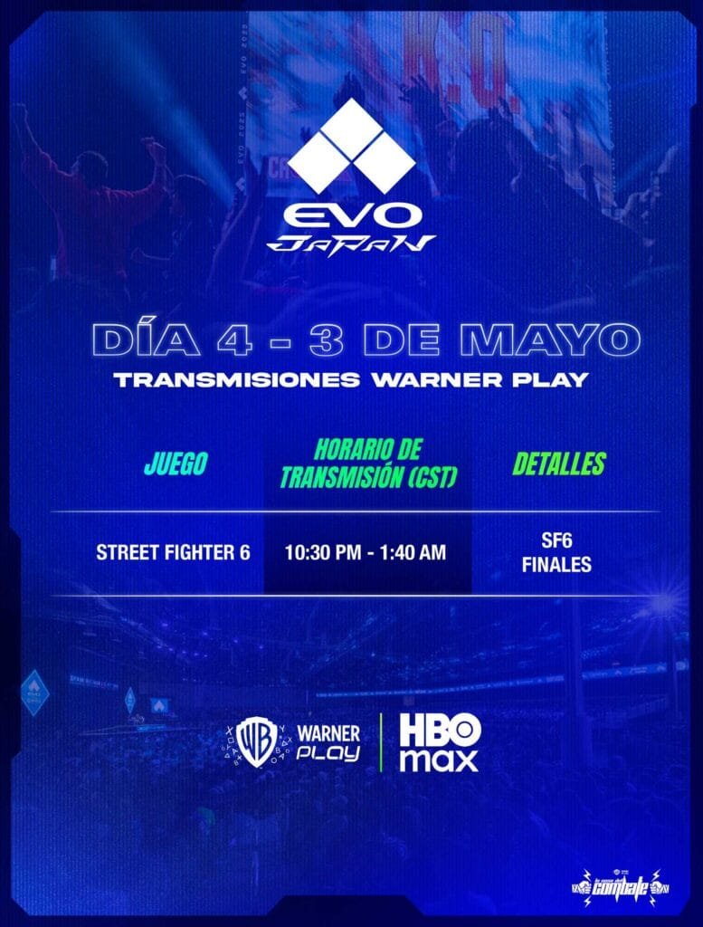Horarios EVO Japan 2026 día 4 Street Fighter 6 gran final Warner Play Colombia