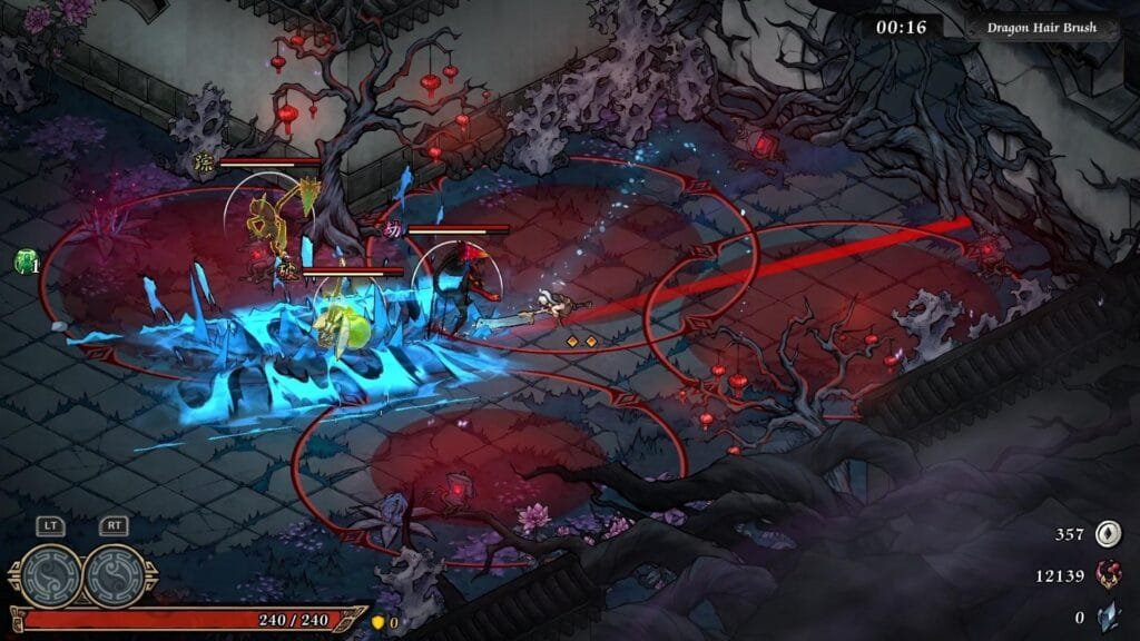 Realm of Ink gameplay combate con Ink Gems y habilidades en escena roguelite