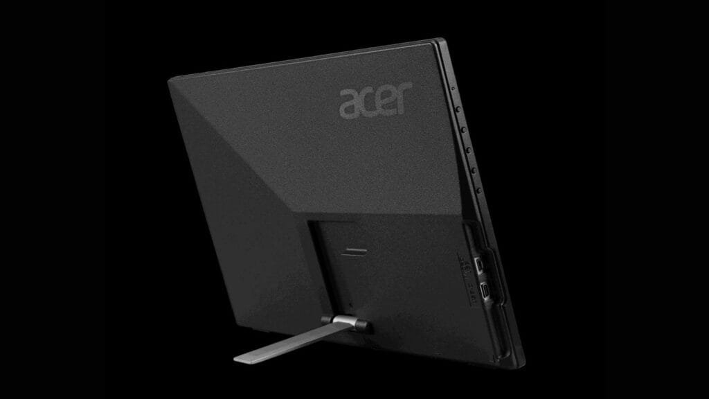 Vista trasera del Acer PM161Q mostrando puertos USB-C y Micro USB