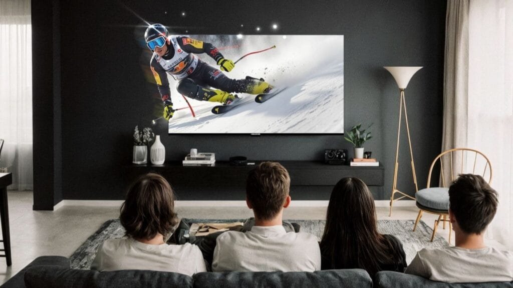 Televisor Challenger QLED en sala iluminada versus Mini-LED en sala oscura