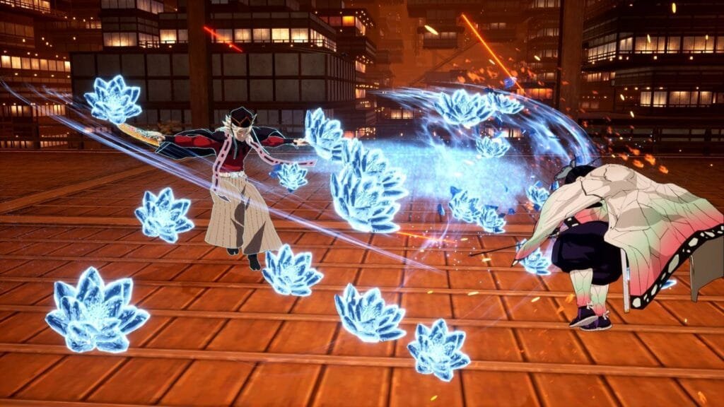Doma usando su Arte de Sangre Demoníaca de hielo en el modo Versus de Hinokami Chronicles 2