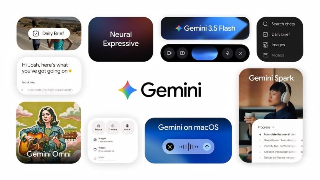 Interfaz de Gemini 3.5 Flash, Gemini Spark, Gemini Omni y Gemini en macOS presentados en el Google I/O 2026