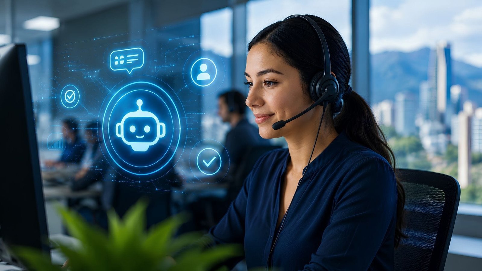 ia-atencion-cliente-colombia-banco Agente de IA gestionando llamadas de atención al cliente en Colombia sector bancario