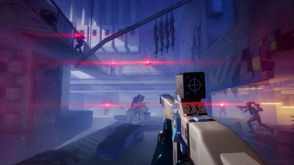 Combate PvPvE en Marathon de Bungie con múltiples Runners y fuerzas IA enfrentándose — extraction shooter 2026