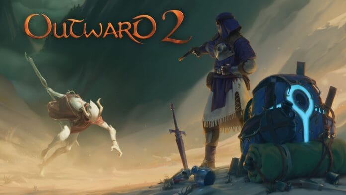 outward-2-key-art-early-access-2026 Outward 2 arte oficial con aventurero y mochila en desierto, Early Access julio 2026