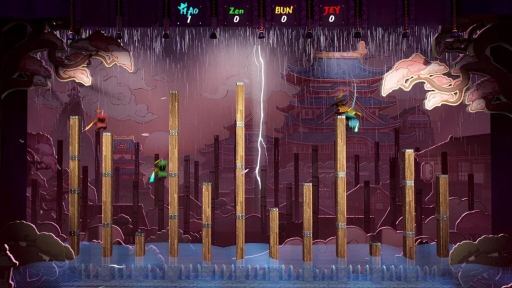 Bunraku: el brawler ninja de un estudio colombiano que llega a Steam, Switch 2 y PS5 con batallas de hasta 8 jugadores 1 Gameplay de Bunraku mostrando mecánicas de Dash y Parry entre jugadores ninja