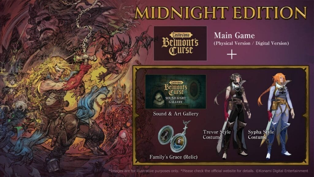 Contenido completo de la Midnight Edition de Castlevania Belmont's Curse con trajes y galería