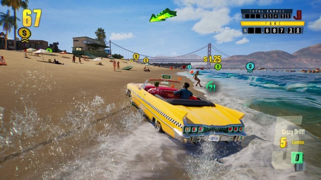 Crazy Taxi: World Tour: fecha de lanzamiento, plataformas, personajes, modos de juego y todo lo confirmado por SEGA 2 Gameplay de Crazy Taxi World Tour mostrando modo Arcade en playa con HUD de tarifas y combos