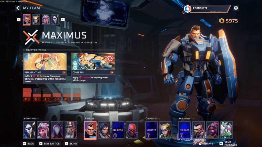 Maximus campeón cuerpo a cuerpo Infinity HexaDome Tactics ficha de personaje PC