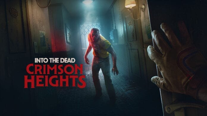 Key art oficial de Into the Dead Crimson Heights con zombi en pasillo de apartamentos