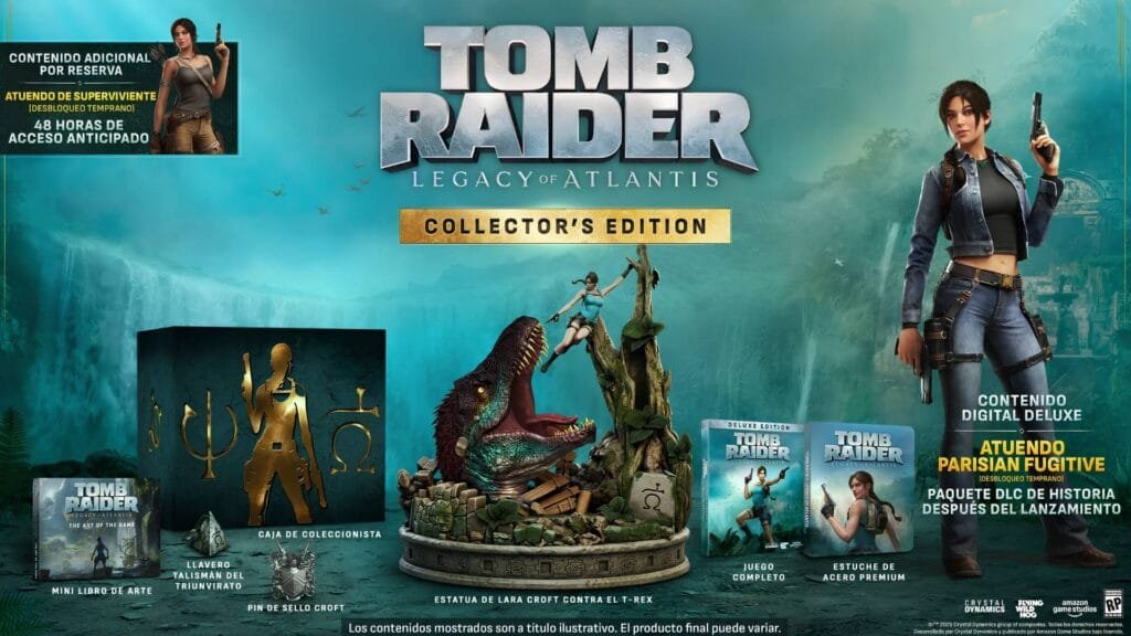 Collector's Edition de Tomb Raider Legacy of Atlantis con estatua de Lara Croft y contenido físico