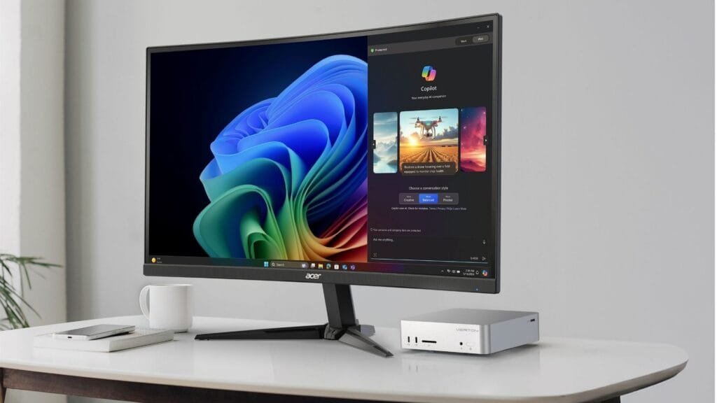 Qué es y qué trae la Acer Veriton RA110, la nueva mini PC de Acer para IA local con 126 TOPS 1 Diseño del chasis compacto de la Acer Veriton RA110 con puertos frontales