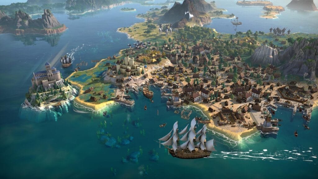 HUMANKIND 2 llega a PC en 2027: lanzamiento, mecánicas de clima y evolución cultural, todo lo confirmado en gamescom 1 Ciudad costera medieval mostrando la evolución cultural de HUMANKIND 2