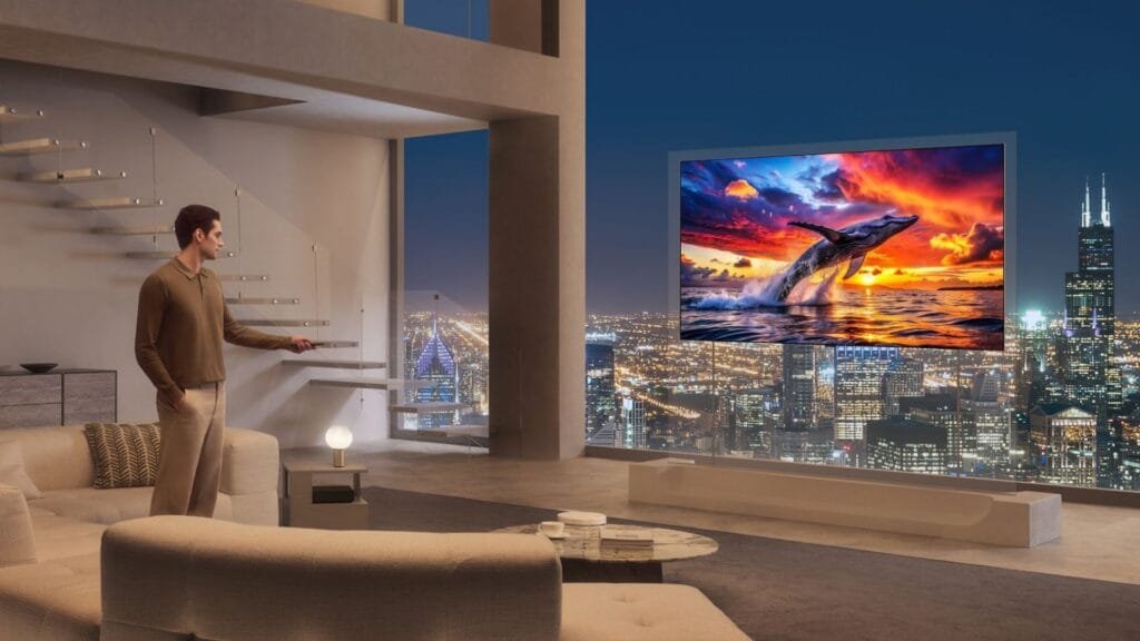 LG presenta en IFA 2026 la consola física de Homey, la plataforma que compró en 2024 para conectar dispositivos de cualquier marca en un solo hogar. 1 Televisor LG con IA controlado en un hogar conectado