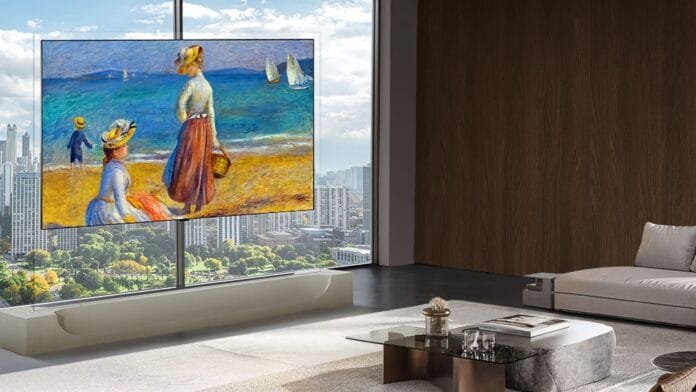 LG OLED evo W6 en Colombia: televisor OLED de 83 pulgadas instalado a ras de la pared