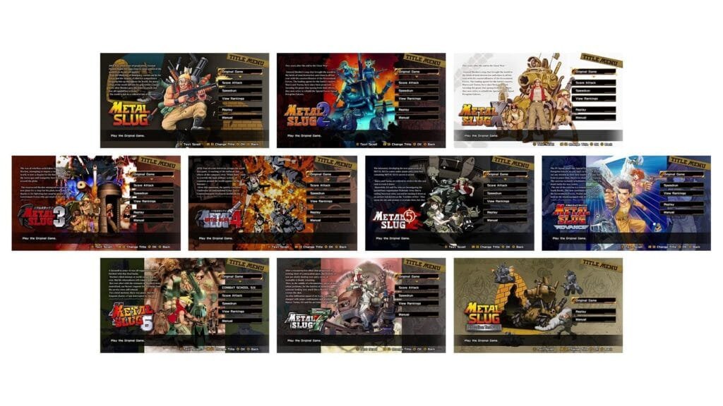 Metal Slug Ultimate Collection reúne los 10 juegos clásicos de la saga. Llega en 2027 y esto es lo que hay que saber por ahora 2 Menús de título de los diez juegos incluidos en la colección