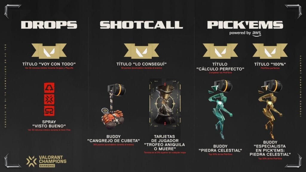 Recompensas de Pick'Ems, Shotcall y Drops del Champions Shanghai