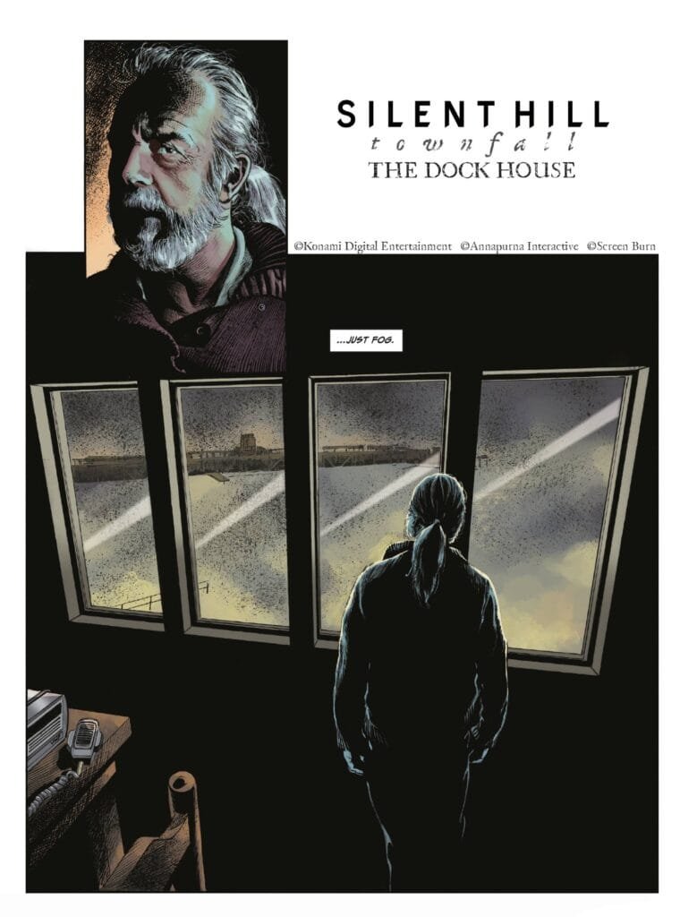 Silent Hill: Townfall - The Dock House: el cómic oficial de Konami y 2000 AD, fecha de lanzamiento, historia y dónde leerlo gratis 1 Página interior del cómic Silent Hill Townfall The Dock House