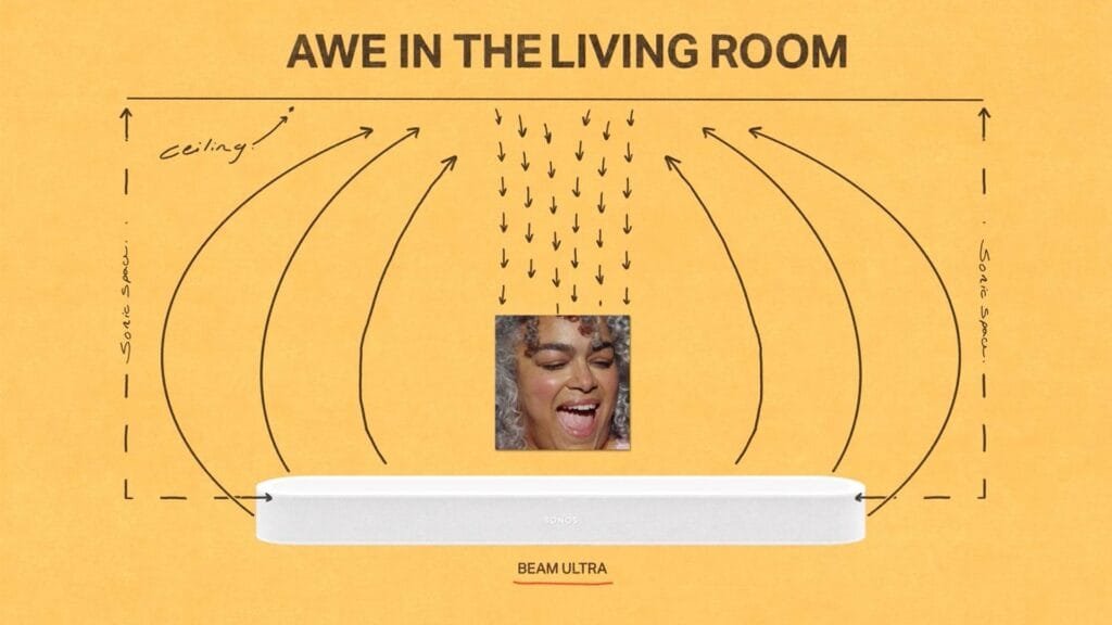 Sonos ya no vende bocinas: la historia real detrás de su campaña "Love the Sound. Feel the System" 4 lustración Awe in the Living Room de la campaña Sonos con la barra Beam Ultra