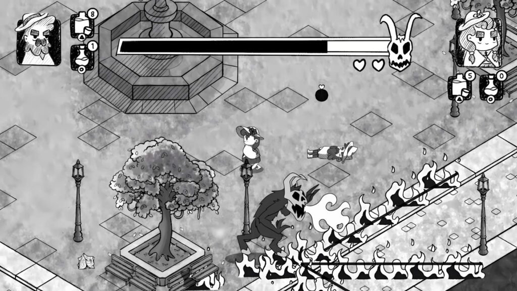 Cómo se juega Berracos Espantos en modo cooperativo: Don Pedro y Doña Ana contra un jefe en la plaza
