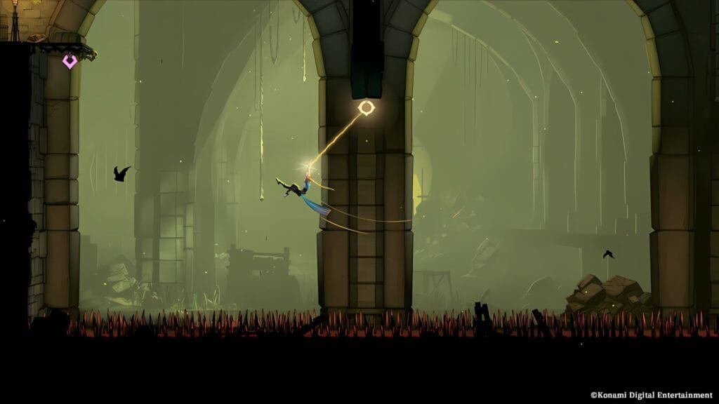 Cómo descargar gratis la demo de Castlevania: Belmont's Curse en PS5, Xbox, Switch y Steam y pasar tu progreso al juego completo 1 Gameplay de la demo de Castlevania: Belmont's Curse con Rose Belmont usando el látigo