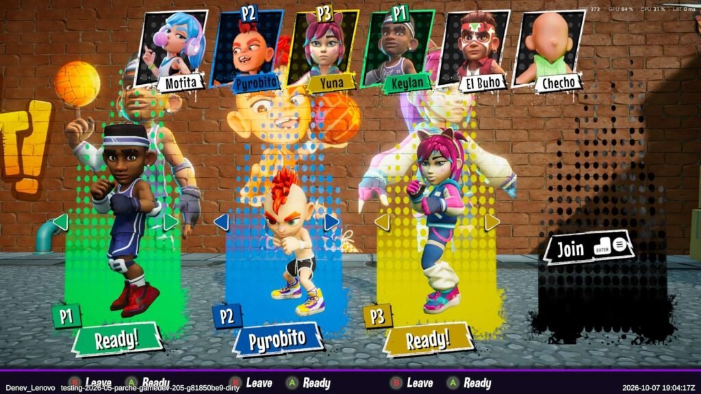 ¿Qué es Ponshot? El juego colombiano de ponchado callejero con parkour que se jugó en SOFA 2026 4 Personajes de Ponshot: Motita, Pyrobito, Yuna, Keylan, El Buho y Checho en el selector del juego