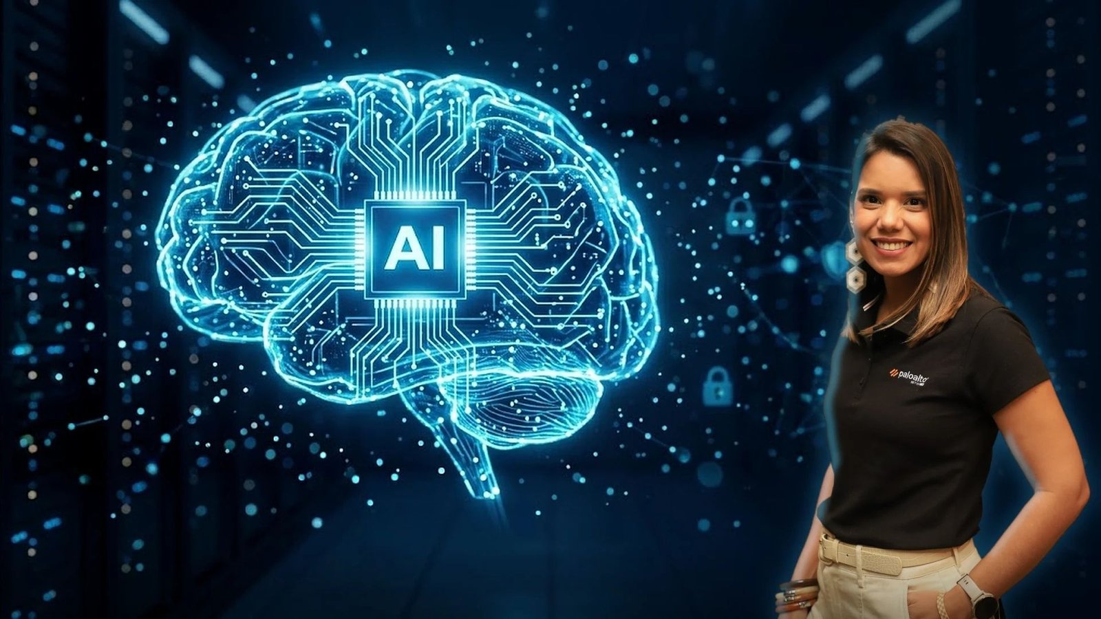Qué es una identidad de máquina: Sindy Acosta de Palo Alto Networks frente a un cerebro de IA con candados de seguridad